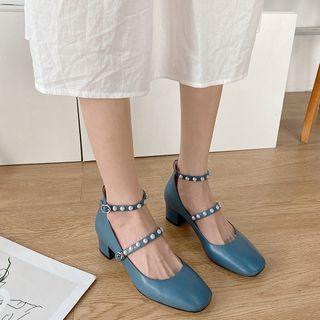 Chunky Heel Faux Pearl Strap Sandals