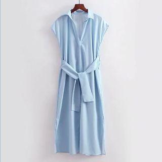 Collared Sleeveless Maxi A-line Dress