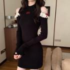 Long-sleeve Cold Shoulder Knit Mini Bodycon Dress / Knit Top
