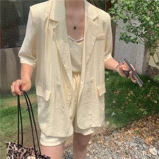 Short-sleeve Plain Blazer / Shorts / Camisole Top