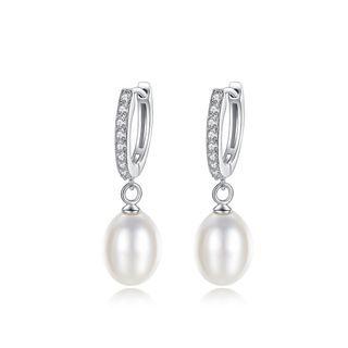 Sterling Silver Elegant Fashion Geometric White Freshwater Pearl Earrings Silver - One Size