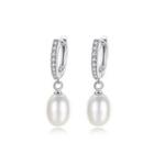 Sterling Silver Elegant Fashion Geometric White Freshwater Pearl Earrings Silver - One Size