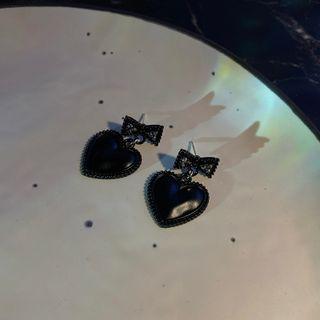 Sterling Silver Heart Drop Earring 1 Pair - Black - One Size