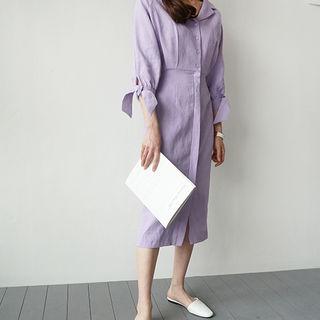 Linen Buttoned-front Long Dress