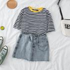 Striped Backless Short-sleeve Cropped Top As Shown In Figure - One Size