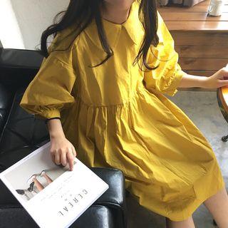 Plain Collared 3/4 Sleeve Dress