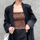 Floral Print Cropped Crinkle Camisole Top As Shown In Figure - One Size