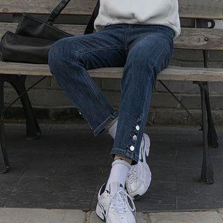 Buttoned Seam Slim-fit Jeans
