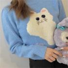 Long Sleeve Cat Print Loose-fit Sweater