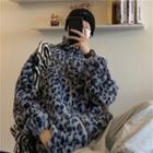Long-sleeve Fleece Leopard Pattern Zipped Jacket
