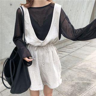 Plain Long-sleeve Loose-fit T-shirt / Jumper Shorts