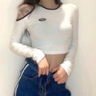 Contrast Trim Cold-shoulder Cropped T-shirt