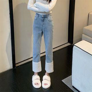Straight Leg Fleece Panel Jeans