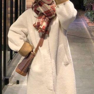 Single-breasted Fleece Midi Coat White - One Size