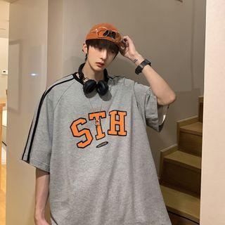 Striped Lettering Short-sleeve Top