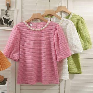 Pearl-neckline Loose Lace Top