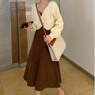 Twisted Sweater / Spaghetti Strap Corduroy Dress