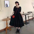 Square Neck Cherry Drawstring Waist A-line Dress