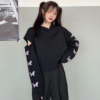 Butterfly Print Cut-out Hoodie
