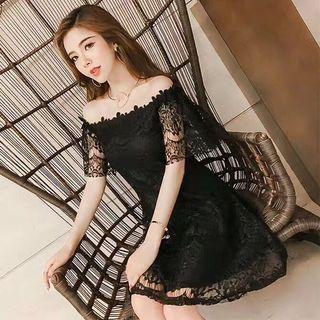 Off Shoulder Elbow Sleeve Lace Dress