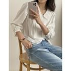 3/4-sleeve Peter Pan Collar Blouse White - One Size