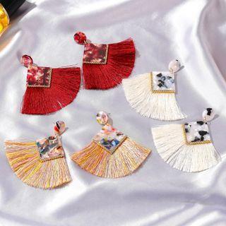 Acetate Square Fringed Dangle Earring