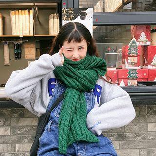 Plain Knit Scarf Dark Green - One Size