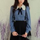Contrast-collar Pintuck Blouse With Ribbon