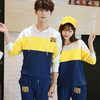 Set: Couple Matching Color Block Hoodie + Sweatpants