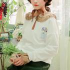 Flower-embroidered Light Pullover White - One Size