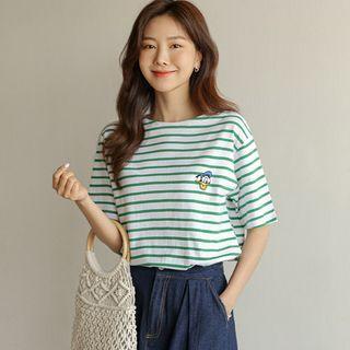 Donald-duck Embroidered Stripe T-shirt