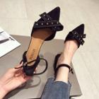 Faux Suede Studded Ribbon High Heel Pumps