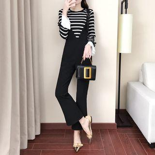 Set: Striped Long-sleeve T-shirt + V-neck Cropped Jumper Pants