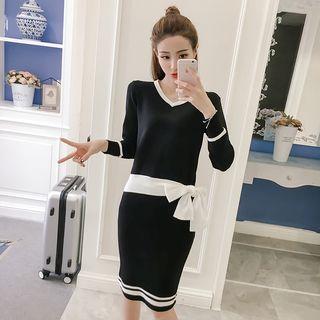Set: Tie-front Knit Top + Pencil Skirt
