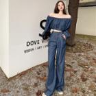 Off-shoulder Crop Top / Wide Leg Jeans