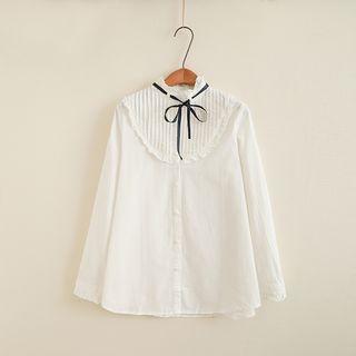 Long-sleeve Tie-neck Frilled Blouse