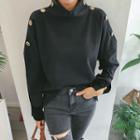 High-neck Button-trim Pullover