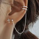 Non-matching Alloy Cross Chained Earring 1 Pair - With Earring Back - Silver - One Size