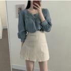 Square-neck Blouse / Mini A-line Skirt