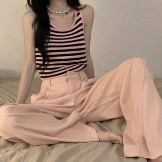 Striped Crop Tank Top / Wide Leg Pants