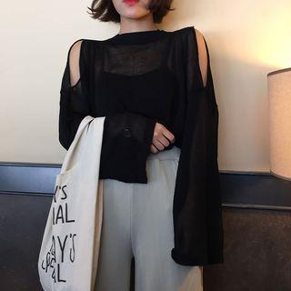 Open Shoulder Long-sleeve Knit Sweater