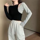 Color Block Long-sleeve Top Black & Gray - One Size