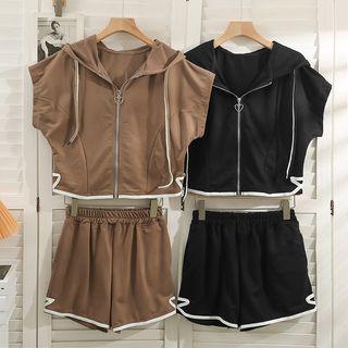 Set: Hooded Zipper Top + Shorts