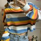 Rainbow Stripe Long Sleeve Cropped Sweatshirt