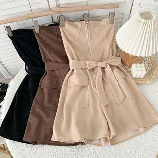 Zipper Tube Playsuit With Sash In 5 Colors