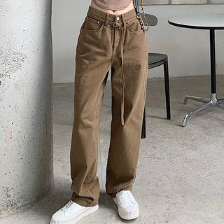 High-waist Tie-strap Straight Leg Jeans