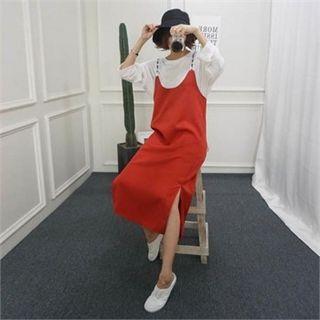 Lettering Strap Slit-hem Dress