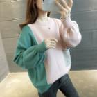 Two-tone Lantern-sleeve Sweater