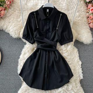 Short Sleeve Mock Two-piece Shirt Dress
