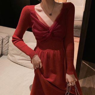 Twisted Knit Midi A-line Dress